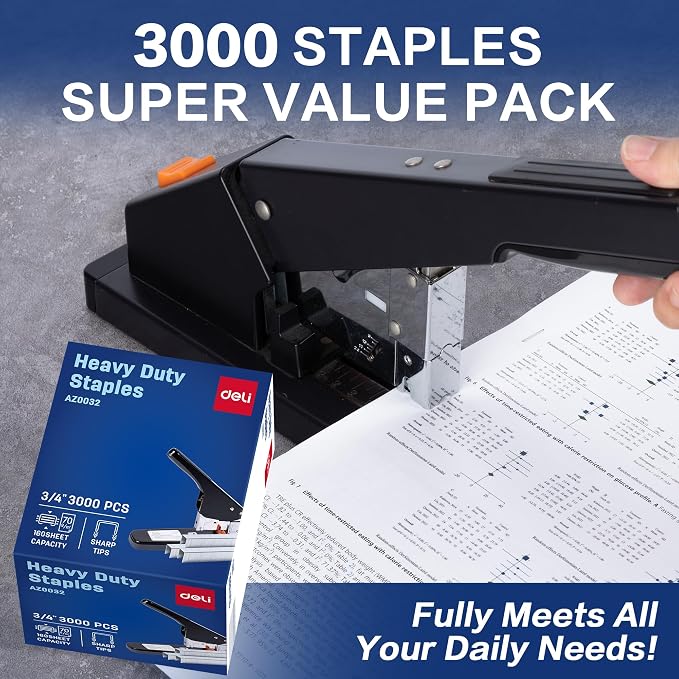 Deli Staples, Premium Heavy Duty Staples for Heavy Duty Staplers, 3/4'' Length, 160 Sheet Capacity, 100/Strip, 3000/Box