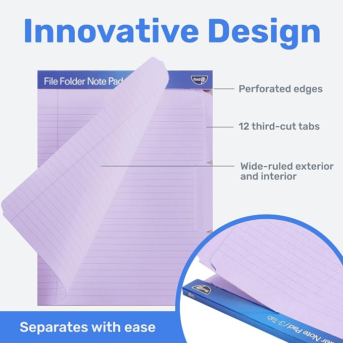 Find It File Folder Notepad - Pack of 12-9.5 x 12.5 Inch Notebook Organizer Folders for Filing, Document, and Clipboard Organization - Lavender | Wide-ruled clipboard-style pages, tear-out perforated sheets, great for office, home, and school filing or...