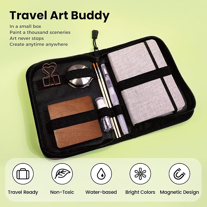 Pagather 24 Colors Mini Watercolor Travel Set, Portable Watercolor Kit with Water Brush, Pocket Size Painting Set for Beginners, Hobbyists & Artists