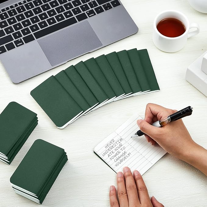Outus 36 Pcs Pocket Notebook Mini Journal 2.5" x 4" Kraft Paper Mini Notepad Bulk Softcover Pocket Notepad Memo Diary Subject Notebooks for Student Travel School (Green,Blank Cover)