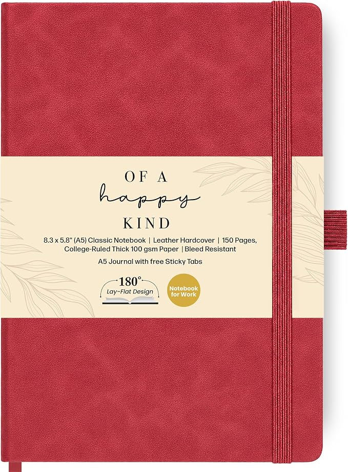 A5 Premium Leather Journal Red 5.8x8.3" Lined Leather Notebook 300 Pages | Journal for men & women, leather bound journal for men, journal notebook. Durable notebook for everyday writing.