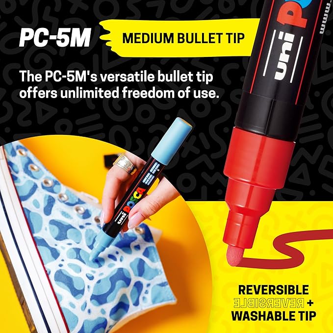 POSCA® PC-5M Paint Markers, 8 Count Medium Reversible Tip Set (1.8–2.5 mm) | Water-Based Opaque Paint Pens for Rock Painting, Wood, Glass, Crafts & Art Projects