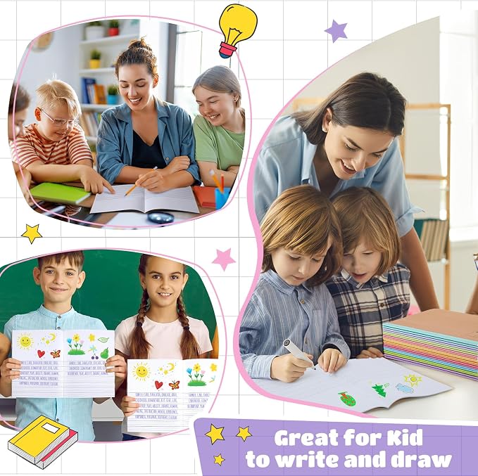 Henoyso 20 Pack Primary Composition Notebook, 9-3/4" x 7-1/2", Kids Primary Journal, K-2 Writing Notebook for Kids Student Draw Write Story Journal Half Blank Books(Colorful Macaron)