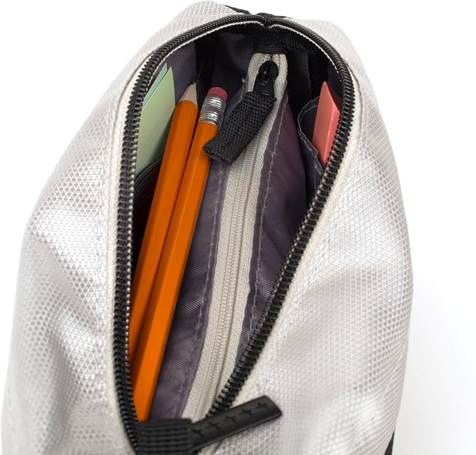 Five Star Pencil Pouch, Pen Case, 9-Pocket Zipper Pouch, Storage Organizer for School Supplies Earbuds Chargers Cables Makeup, Black/Grey (505600A-ECM) (Pack of 12)