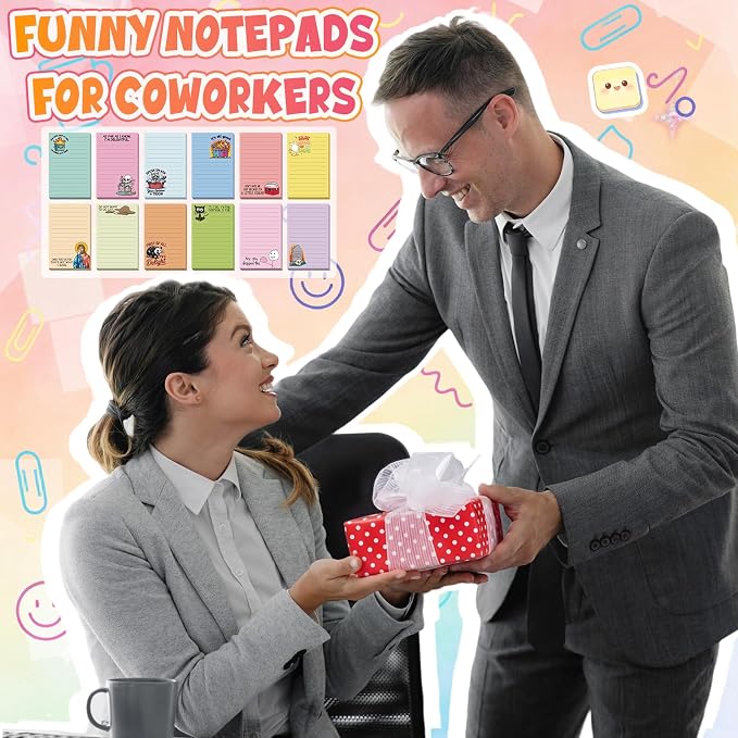 12 Pack Funny Notepads, 5x3 Inches Sarcastic Note Pads Memo Fun Office Gifts for Coworkers Work Women Men Employee Teacher Boss Desk Accessories Gifts(Funny,Candy Color)