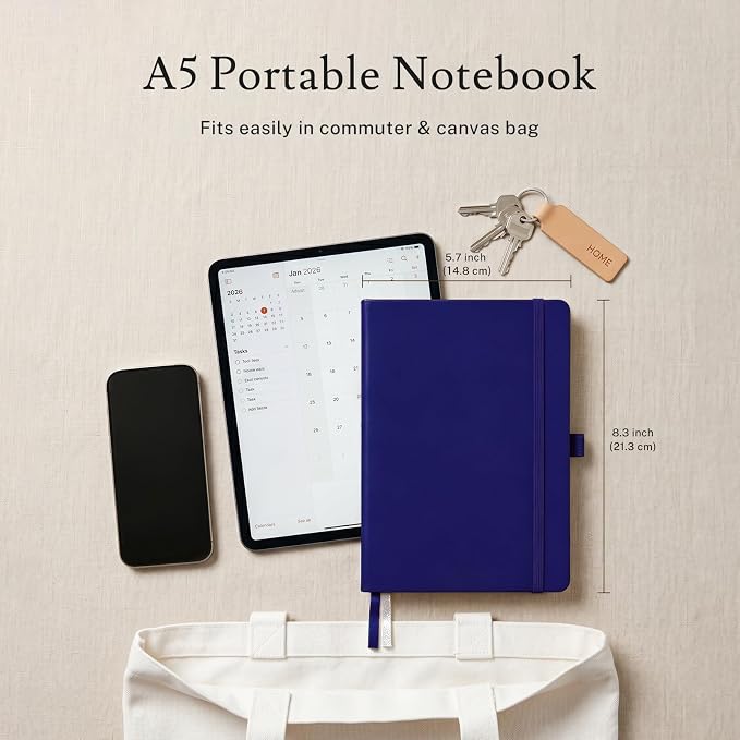 PAGELYST Lined Journal Notebook, 4 Pack Leather Journal for Women Men, 200 Numbered Pages, A5 Medium 5.7'' x 8.3'', 100 GSM Thick Paper for Journaling, Writing, Work & Office (Dark Blue)