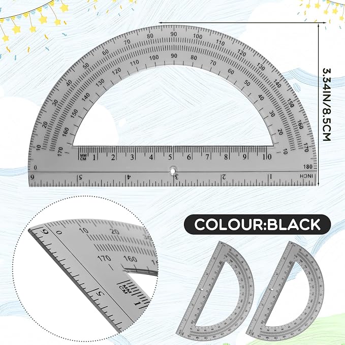 EBOOT Plastic Protractor Math Protractors 180 Degrees, 6 Inch, Pack of 2 (Grey)