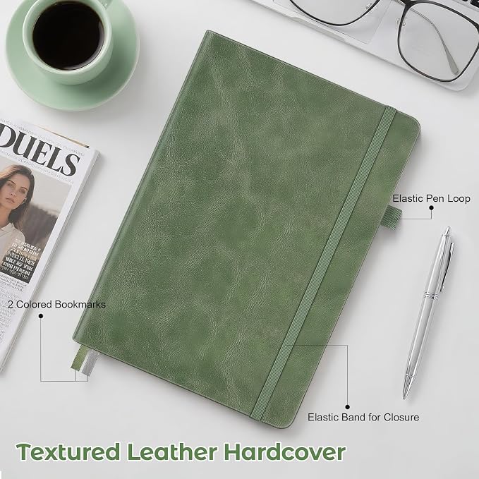 Graph Paper Notebook, Hardcover Leather Grid Notebook Journal for Women Men | No Bleed Thick Paper for Smooth Writing, Lay Flat, A5 Portable Size for Work, School, and Travel, Professional Business Style