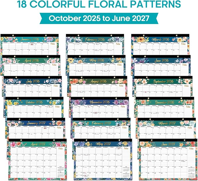 Desk Calendar 2026-2027, 21-Month Calendar Runs Until June 2027, Large 17" x 12" Monthly Desktop & Wall Calendar for Home & Office - Floral