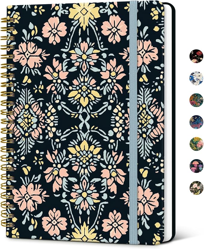 Taja Lined Spiral Notebook Journal for Women A5(5.8" × 8.3"), Cute Hardcover Notebook for Work, School & Note Taking, Pretty College Ruled Journal for Writing, 140 Pages, Ornate Bloom