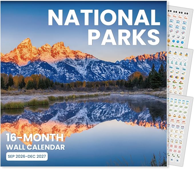 SUNEE Calendar 2026-2027 for Wall, 2027 Large Wall calendar 12x12 Inches with 16 Months from September 2026 to December 2027, Thick Glossy Paper, 12" x 24" (Open), World National Parks