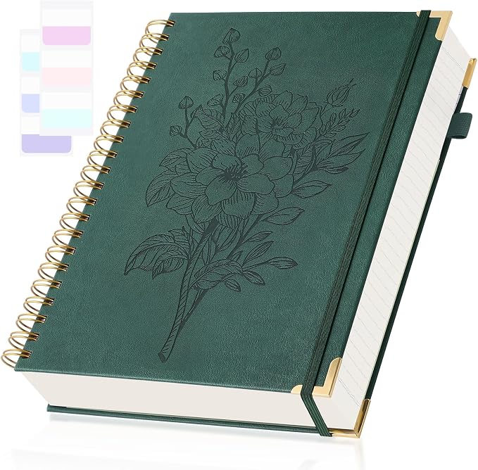 Spiral Notebook 8.5" x 11", Notebooks College Ruled, Hardcover Notebook with Numbered Pages, Notebook Journal for Women, Leather Journal Notebooks for Work, Writing, Thick Aesthetic Notebook, Green