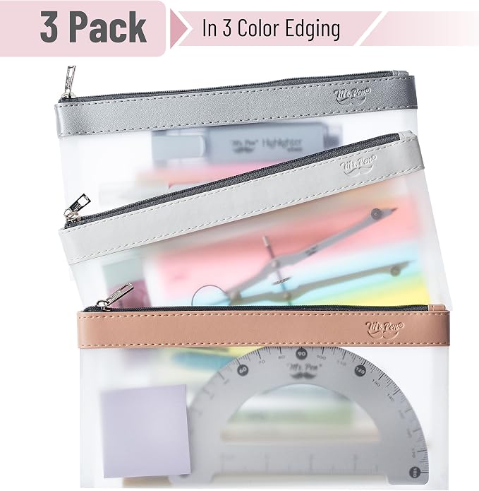 Mr. Pen- Clear Pencil Pouch, 8.50"x4.25", 3 Pack, Durable TPU Material | Medium Water-Resistant Pencil Bags with Smooth Zipper, Multipurpose Clear Pouch for Stationery, School, Office