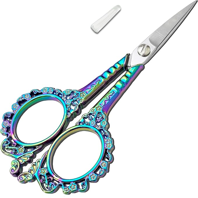 Small Sharp Embroidery Scissors, Precision Detail Sewing Shears | Detail Pointed Cutter for Thread, DIY Craft, Artwork, Needlework Yarn, Beauty Tool for Eyebrow Trimming, 4.6in Flower