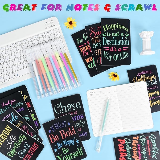12 Pcs Mini Inspirational Notebooks Bulk with 12 Colorful Pens， 3.5"x5.5" | Small Pocket Journal Notepads Set, Motivational Bulk Gifts for Women Men Teacher Students Kids, End of School Year Gift Bulk