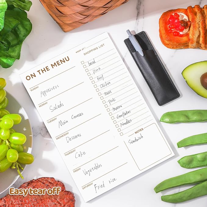 Thboxes 60 Sheets Magnetic Meal Planner for Fridge, Grocery List Pad, White | Pen Holder, Undated Weekly Layout, Tear Off Shopping Pad, 7 x 10 In, for Kitchen, Meal Prep, Families, Home, Office, Students
