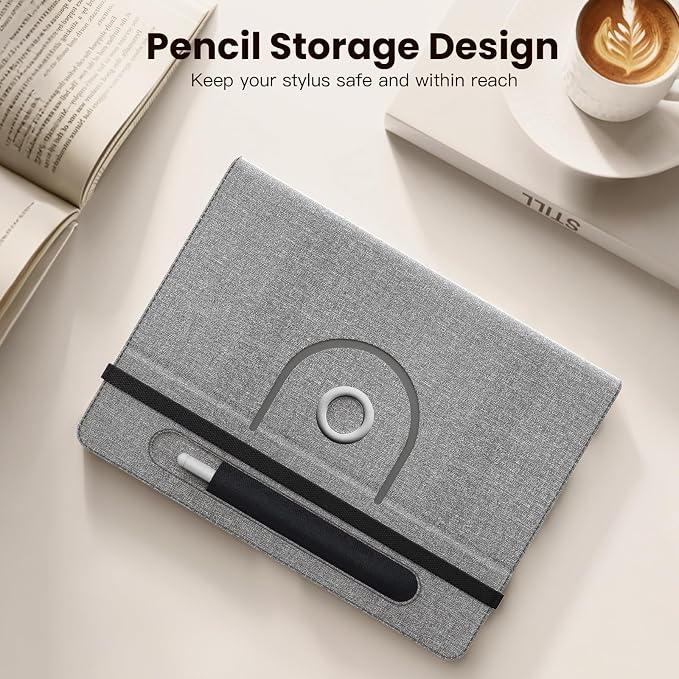 MoKo for Universal 11 inch Android Tablet Case with Pen Holder, Denim Gray | Fits All 9.6-11 inch Tablets, Slim 360 Degree Rotating Cover, Multi-Angle Stand, Front Pocket, No fit iPad/NO back opening