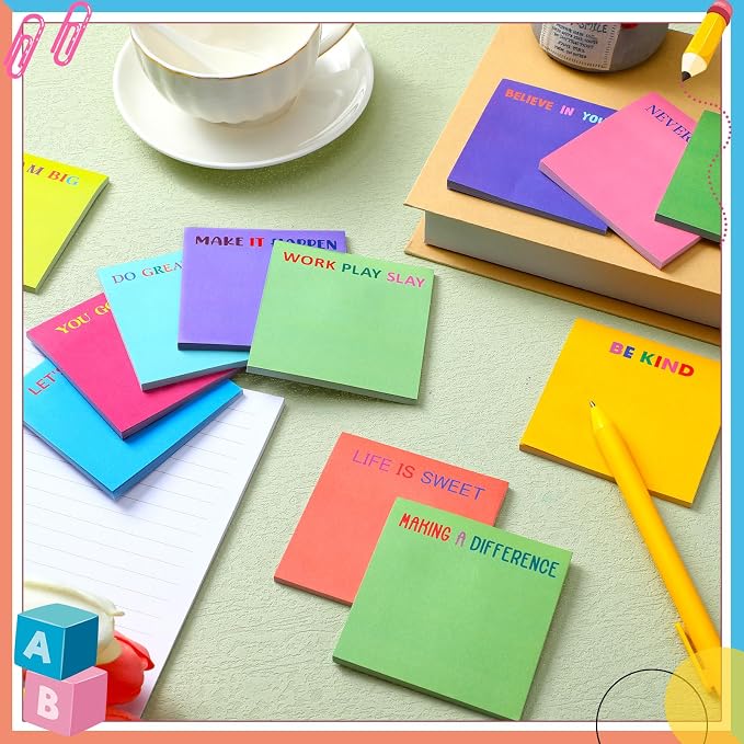 Yinder 24 Pcs Inspirational Sticky Notes, Back to School Supplies, Cute Motivational Sticky Notes Pad Employee Appreciation Gifts Bulk for Teacher Coworker Office 3 x 3'' (Motivational,Bright Color)