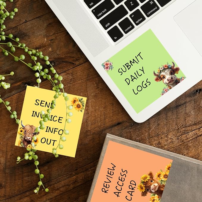 9 Pads Highland Cow Sticky Notes Set, Cute Self-Stick Notepads, Super Adhesive Memo Pads Note Card, Funny Office Decor Gifts, Desk Accessories for Students, Teacher and School Supplies, 3x3in