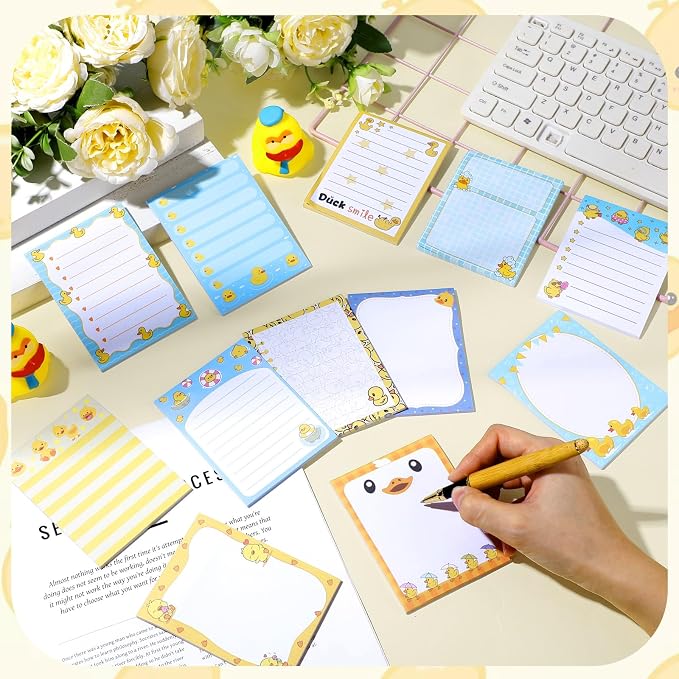 Chiisong 12 Pcs Duck Lovers Sticky Notes Yellow Ducks Self Stick Note Pads Cartoon Animal Writing Memo Pad Office Party Favors Supplies for Home Party Decorations Christmas Small Gifts