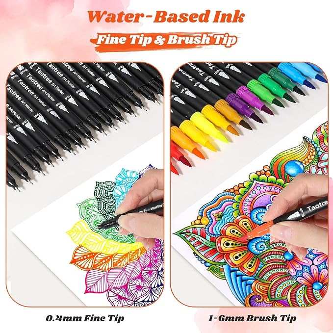 Taotree 150 Colors Dual Tip Art Markers Pens Set for Adult Coloring Books | Artist Fine & Brush Tip Coloring Markers Drawing Pens for Journaling Note Taking Lettering Calligraphy Craft Art Supplies Set