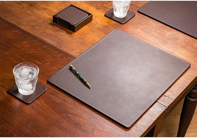 Dacasso Chocolate Brown Leather 17" x 14" Luxury Conference Table Pad - Leather Desk Blotter for Writing - Executive Desk Surface Protector