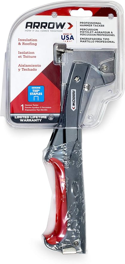 Arrow HTX50 Professional Heavy Duty Hammer Tacker, Manual Stapler for Construction and Insulation, Ergonomic Grip Handle, Dual-Capacity Rear-Load Magazine, Fits 5/16”, 3/8", or 1/2" Staples , Grey