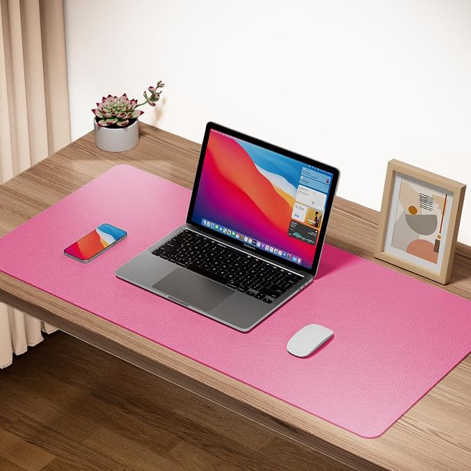Boutilon Leather Desk Pad Protector,Non-Slip Mouse Pad,Laptop Desk Pad,Office Mouse Mat,Waterproof Leather Desk Blotter,Desk Writing Pad for Office and Home (XXL-Rose Pink,47.2"x 17")