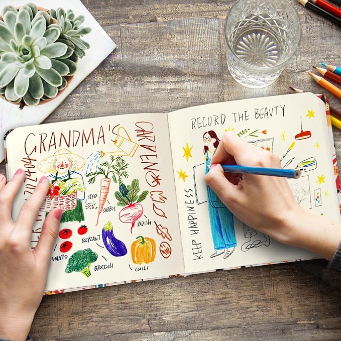 Handy Size 5 x 5 inches Sketch Book, 80GSM Acid Free Artistic Drawing Painting Writing Paper, Hardcover Cloth Cover Art Sketchbook,Journal Notebook.Beige Circus