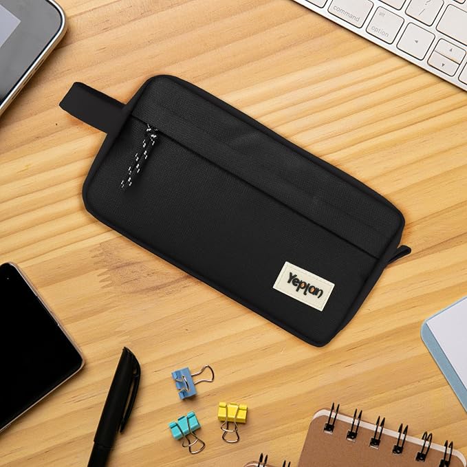 Yeplan Black Pencil case,Large Capacity Pencil Pouch | Pencil Bag,Pencil Box,Cute Pencil Case,Stationery,Durable Light Weight Material,Back To School, Pencil Case For Girls