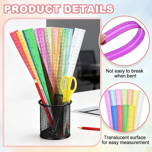 HARFINGTON 5pcs Plastic Rulers 12" (30cm) Clear Straight Ruler Measuring Tool Inches and Centimeters for Home Office Classrooms Drafting, Yellow
