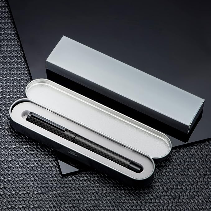 Hongdian Black Forest Carbon Fiber Fountain Pen Medium Nib Modern Design Smooth Writing Pen with Refillable Ink Converter and Metal Pen Case Set