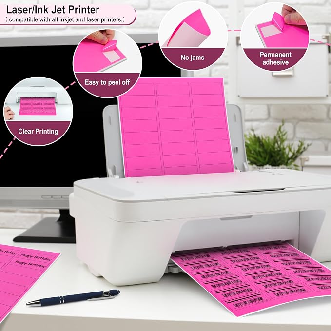 L LIKED 900 Fluorescent Pink Address Labels, 1" X 2-5/8" Neon Colored Labels Handwritten or Inkjet/Laser Print for Shipping Envelopes & Small Packages - 30 Sheets