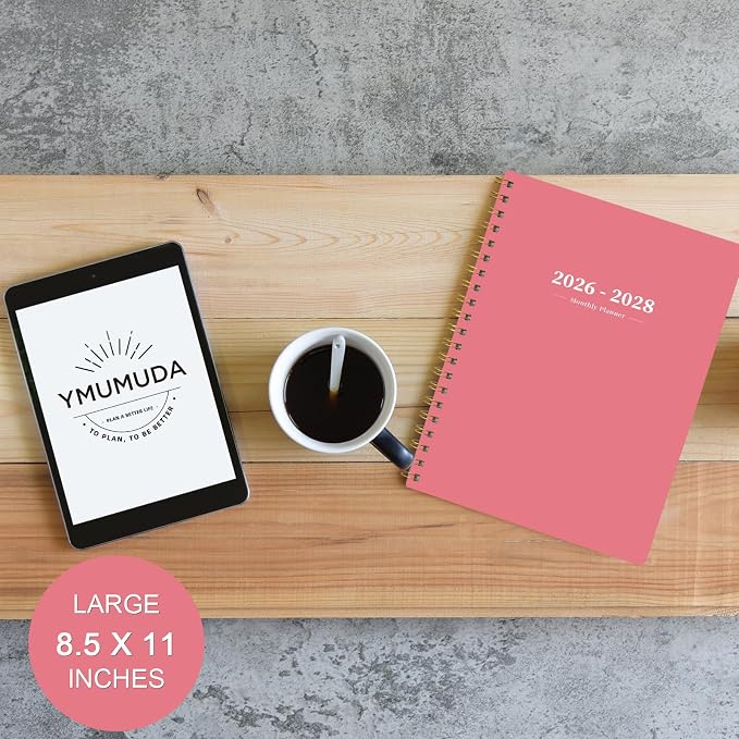 Monthly Planner 2026-2028,2 Year Monthly Calendar Planner,JUL 2026-JUN 2028 | A4(8.5" x 11"),24 Months Planner with Tabs, Spiral Bound, PVC Cover, Inner Pocket for Student, Teacher, School and Office Use