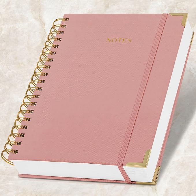 Aesthetic Thick Spiral Notebook Journal For Women in B5 Format - Stylish Linen Hardcover College Ruled Note Book w 300 Lined Pages - Cute Supplies For Bible Study & Staying Organized at Work or School