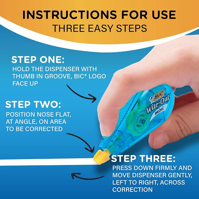 BIC Wite-Out Brand Mini Correction Tape (WOTM11-WHI), 16.4 Feet, white Correction Tape, Compact Tape Office or School Supplies (Pack of 12, 144 Count Total)