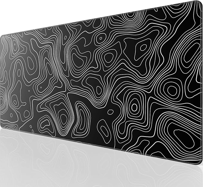 KTRIO Large Gaming Mouse Pad, 31.5 x 15.7 in, Black Topographic, XXL | Smooth Micro-Weave Surface, Artistic Pattern Design, Non-Slip Rubber Base, Durable Stitched Edges, Office & Home Use