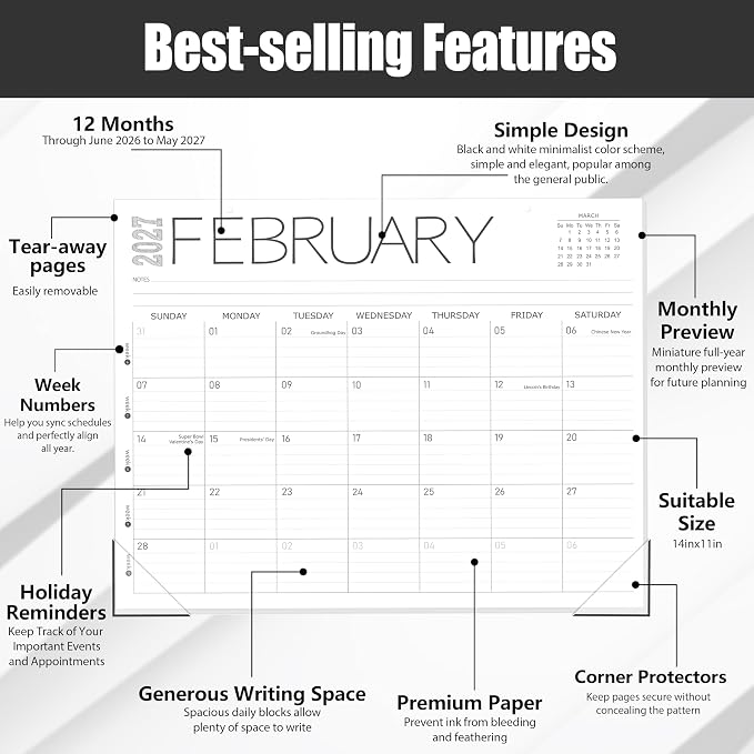 GuassLee Desk Calendar 2026, 12-Month Desk Calendar from June. 2026 to May. 2027, 14" X 11" Monthly Desk Planner, Table Desk Top Calendar with Thick Paper for Office Home Planning & Organizing