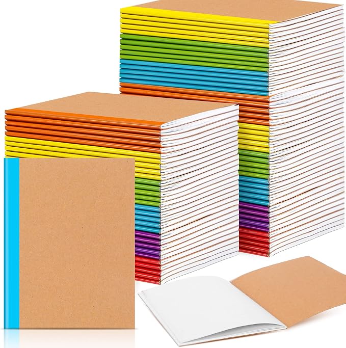 150 Pack A6 Kraft Paper Notebooks Blank Page Mini Notebooks Bulk Sewn Travel Journal Kraft Pocket Memo Pad Unlined Subject Notepads for Travelers Students Classroom School Supplies(Multicolor)