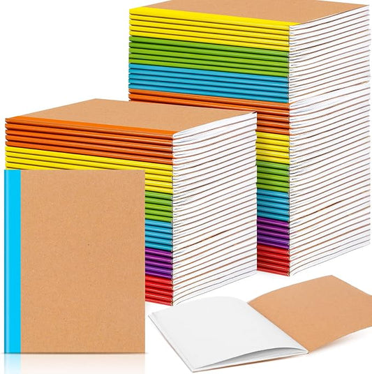 150 Pack A6 Kraft Paper Notebooks Blank Page Mini Notebooks Bulk Sewn Travel Journal Kraft Pocket Memo Pad Unlined Subject Notepads for Travelers Students Classroom School Supplies(Multicolor)