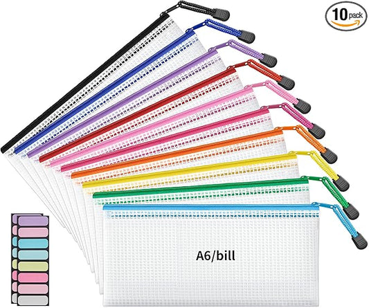 JARLINK A6 Size Mesh Zipper Pouch Bags, Waterproof Pencil Pouches, 10 Pack | Waterproof Pencil Pouch for School Supplies Storage, Small Zipper Pouches (9.3× 4 in) for Cash, Cosmetics, Travel, 10 Colors