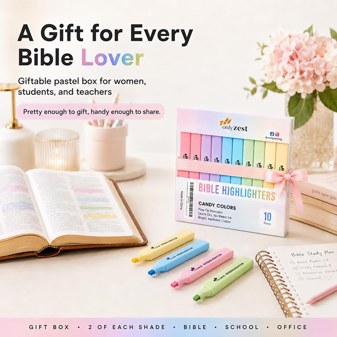 10 Pack Bible Safe Highlighters - Candy Color, Wax Highlighters | No Bleed, Scripture Markers for Journaling, Study Accessories and School Supplies
