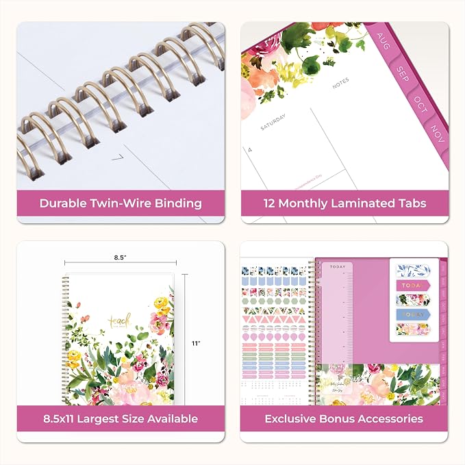 Blue Sky 2026-2027 Weekly & Monthly Academic Planner, 8.5"x11", Summertime | July 2026 - June 2027, Flexible Cover, Wirebound, Laminated Tabs, Storage Pocket, Stickers, Academic Year, Kelly Ventura