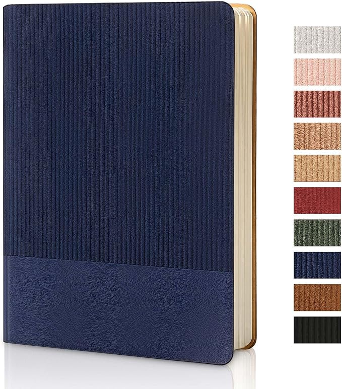 Lined Journal Notebook for Work College Ruled Notebook 5.79" x 8.27" A5 PU Leather Daily Journaling Notebook 216 Pages for Women Men Daily Writing Business School Travel Gift (Dark Blue)