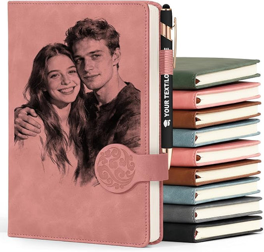 ENOMY Personalized Notebook & 10 PC Pens Set Custom Notebook 200 Pages A5 Leather Journal for Men Women Hardcover Notebooks for Office College Graduation New Year Gifts, Pink