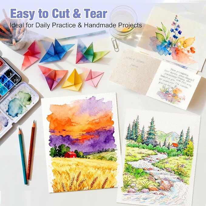 Creazic Watercolor Paper Pad 9"x12" 140lb/300gsm | Acid-Free Cold-Pressed Heavyweight Water Color Paper, Artist Sketchbook for Adults, Kids & Beginners, Ideal for Watercolors, Mixed Media & Crafts