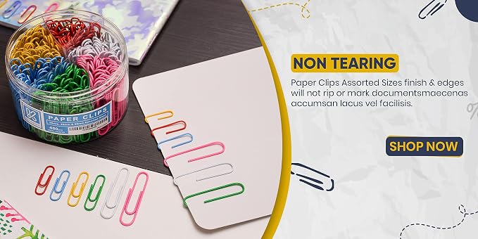 Kempshott 450 Color Paper Clips Assorted Sizes Small, Medium and Large Paper Clips for Paperwork Ideal for Home, School and Office Use (Assorted, Multicolored)
