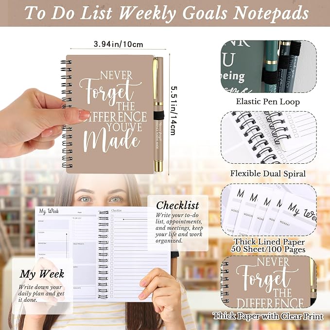 Tellingyou 20 Pcs/10 Set Team Appreciation Gifts for Employees Coworker A6 Notebook with Ballpoint Pens Thank You to Do List Notepad for Housekeeping Week Office Staff Teacher Back to School (Boho)