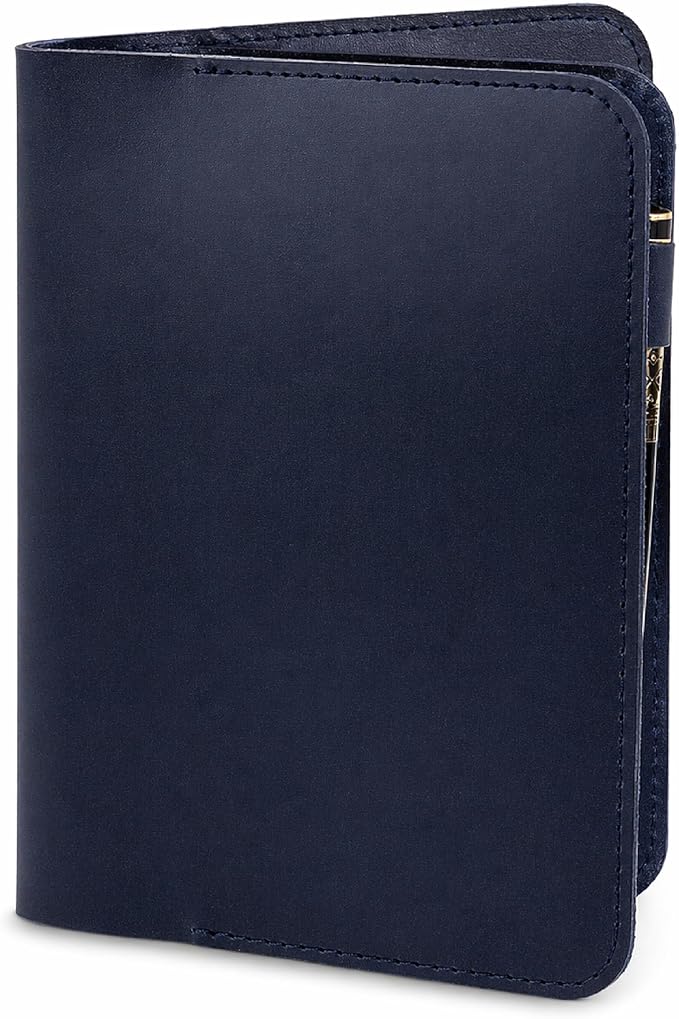 Blue Leather Journal Cover XL – Handmade Refillable Notebook Holder with Pen Loop, B5 Writing Organizer for Office, Travel & Professional Use 7.5 x 9.5