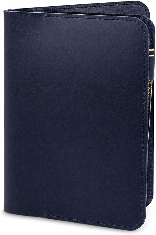 Blue Leather Journal Cover XL – Handmade Refillable Notebook Holder with Pen Loop, B5 Writing Organizer for Office, Travel & Professional Use 7.5 x 9.5